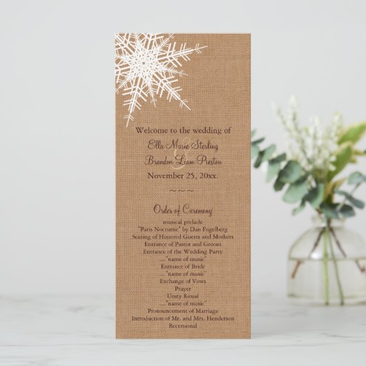 Winter Burlap Wedding Programma Programmakaart (Staand voorkant)