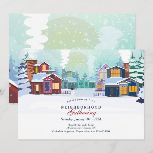 Winter buurt verzamelen uitnodiging (Voorkant / Achterkant)
