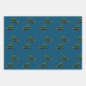 Winter Cab Taxi Fir Tree Pattern Blue Kerstmis Inpakpapier Vel (Voorkant 2)