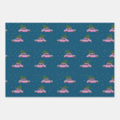 Winter Cab Taxi Fir Tree Pattern Blue Kerstmis Inpakpapier Vel (Voorkant)
