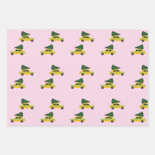 Winter Cab Taxi Fir Tree Pattern Roze Kerstmis Inpakpapier Vel (Voorkant 3)