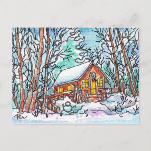 Winter Cabin Briefkaart (Voorkant)