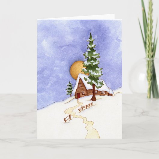 Winter Cabin Feestdagen Kaart (Voorkant)