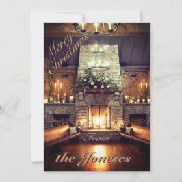 Winter Cabin Fireplace Holiday Kaart