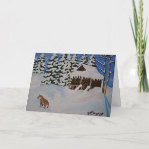 Winter Cabin Fox Christmas Kaart