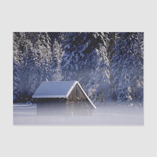 Winter Cabin in a Fog Wonderland Tissuepapier (Voorkant)