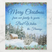 Winter Cabin in Bossen Persoonlijk kerstfeest Wijn Etiket (Enkel label)