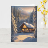 Winter Cabin in de bergen Kerstmis Kaart (Gele Bloem)