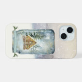 Winter Cabin Kerstmis iPhone 15 Case (Achterkant horizontaal)