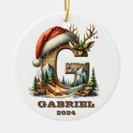 Winter Cabin Letter G met Gezellige Mountain Scene Keramisch Ornament
