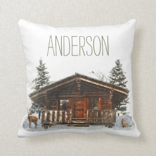 Winter Cabin met naam Kussen