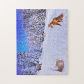 Winter Cabin met wilde-levensvrienden Legpuzzel (Verticaal)