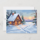 Winter Cabin Mountain Snow Watercolor Feestdagenkaart (Voorkant)