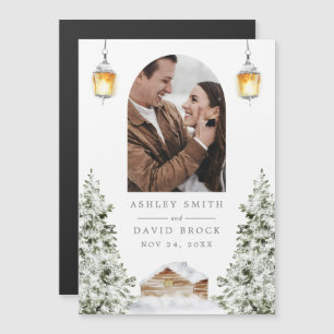 Winter Cabin Photo Sla de datum magneet Magnetische Uitnodiging