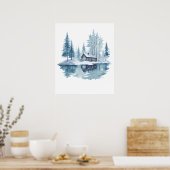 Winter Cabin Retreat waterverf schilderij Poster (Keuken)