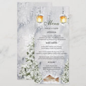 Winter Cabin Rustieke Sneeuwscène Trouwen Menu (Voorkant / Achterkant)