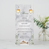 Winter Cabin Rustieke Sneeuwscène Trouwen Menu (Staand voorkant)