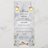 Winter Cabin Rustieke Sneeuwscène Trouwen Menu (Voorkant)