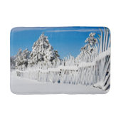 Winter Cabin Rusty Snowy Ski Fence Trees Foto Badmat (Voorkant)