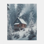Winter Cabin Scene met Sneeuw & Pine Trees Fleece Deken (Voorkant)