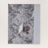 Winter Cabin Snow Covered Trees Foto Puzzle Legpuzzel (Verticaal)