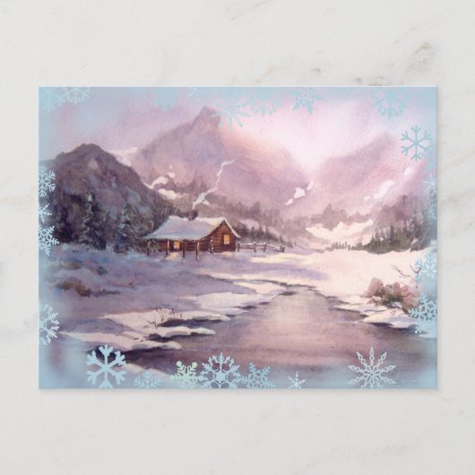 WINTER CABIN & SNOWFLAKES DOOR SHARON SHARPE BRIEFKAART (Voorkant)