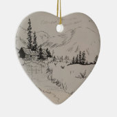 Winter Cabin van de Noordelijke Bossen Keramisch Ornament (Rechts)