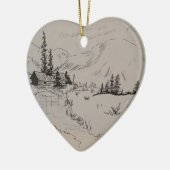 Winter Cabin van de Noordelijke Bossen Keramisch Ornament (Links)