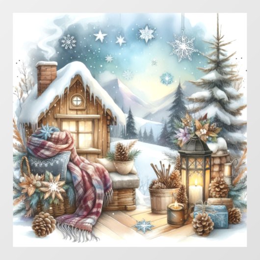 Winter Cabin Window Cling Raamsticker (Vel)