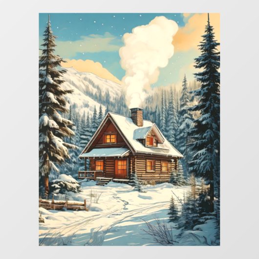 Winter Cabin Window Cling Raamsticker (Vel)