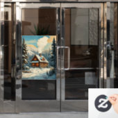 Winter Cabin Window Cling Raamsticker (Kantoordeur)