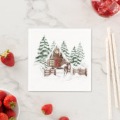 Winter Cabin Woodland Forest Napkins 2 Servet (Insitu)