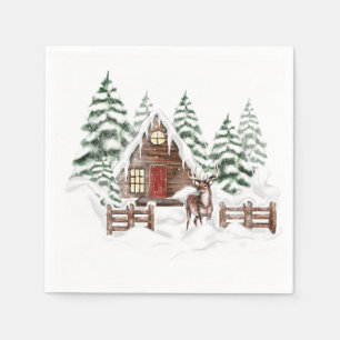 Winter Cabin Woodland Forest Napkins 2 Servet