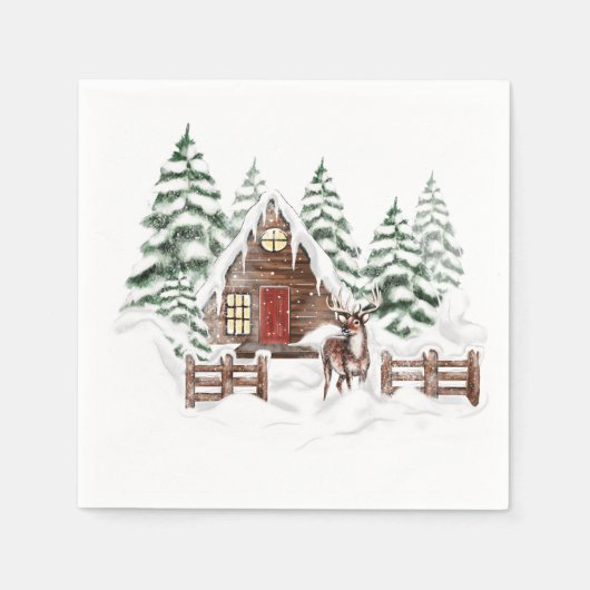 Winter Cabin Woodland Forest Napkins 2 Servet (Voorkant)