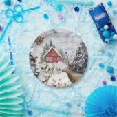 Winter Cabin Woodland Forest Papieren Bordje (Feest)