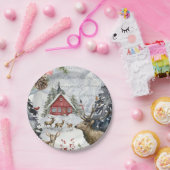 Winter Cabin Woodland Forest Papieren Bordje (Feest)
