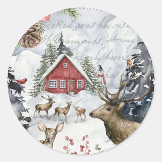 Winter Cabin Woodland Forest Star Sticker (Voorkant)