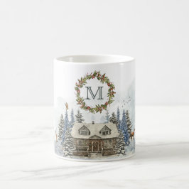 Winter Cabine Forest Animals met Monogram Koffiemok