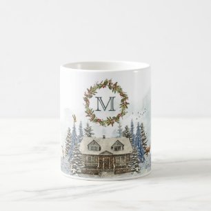 Winter Cabine Forest Animals met Monogram Koffiemok