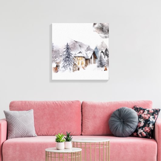 Winter Cabine Scene Canvas Print (Insitu (Woonkamer))