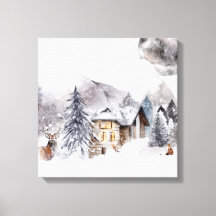 Winter Cabine Scene Canvas Print
