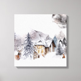 Winter Cabine Scene Canvas Print