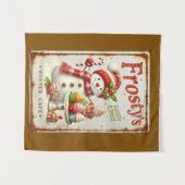 Winter Cafe Kerstmis sneeuwpop koele rustieke kuns Wandkleed (Voorkant (horizontaal))