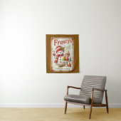 Winter Cafe Kerstmis sneeuwpop koele rustieke kuns Wandkleed (In situ)