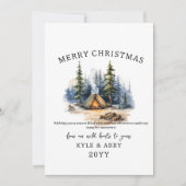 Winter Camping Bonfire Moonlight Christmas Forest Feestdagenkaart (Voorkant)