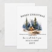 Winter Camping Bonfire Moonlight Christmas Forest Feestdagenkaart (Voorkant / Achterkant)