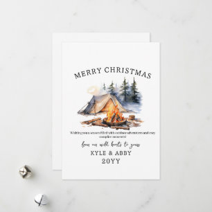 Winter Camping Bonfire Moonlight Christmas Forest Feestdagenkaart