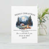 Winter Camping Bonfire Moonlight Christmas Forest Kaart (Staand voorkant)