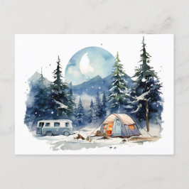 Winter Camping Waterverf Briefkaart