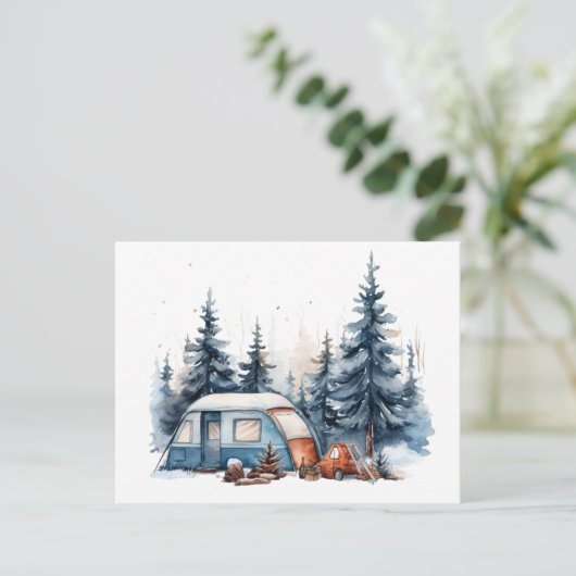 Winter Camping Waterverf Briefkaart (Staand voorkant)